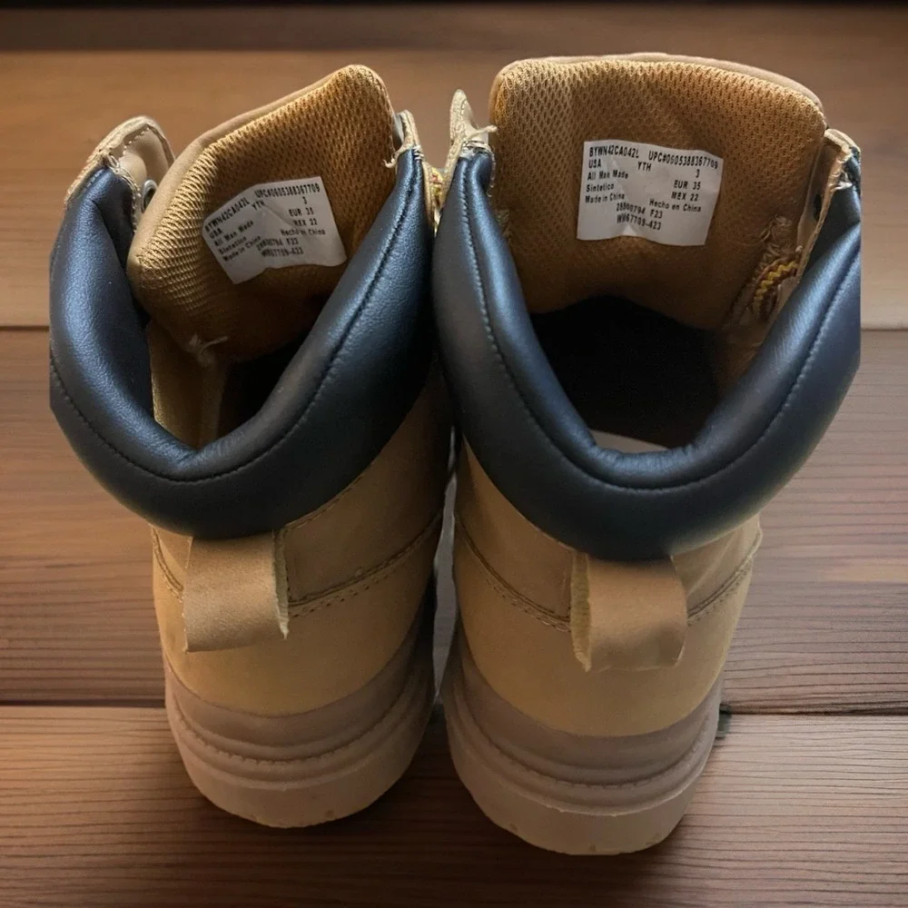Boys Size 3Y Youth Wonder Nation Work Boots Lace Up Tan Leather Shoes‎